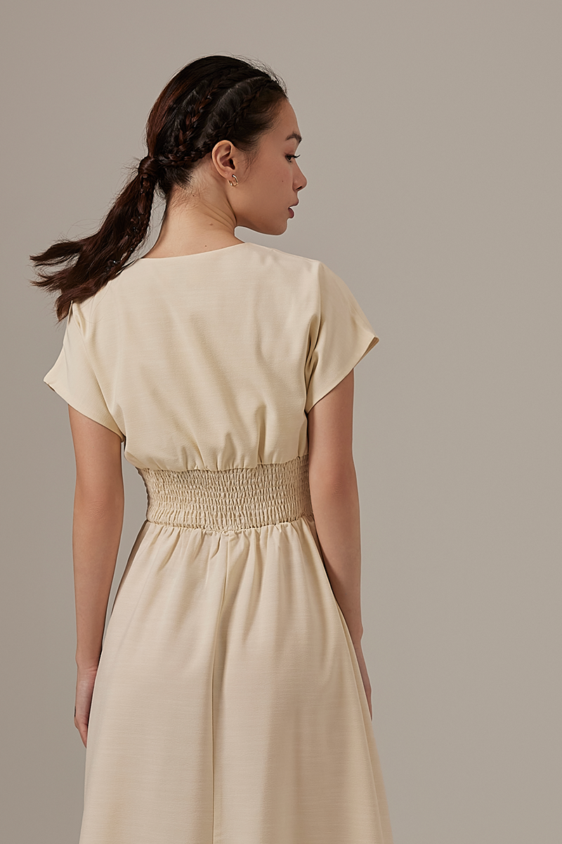Ayliana Smocked Dress in Cream