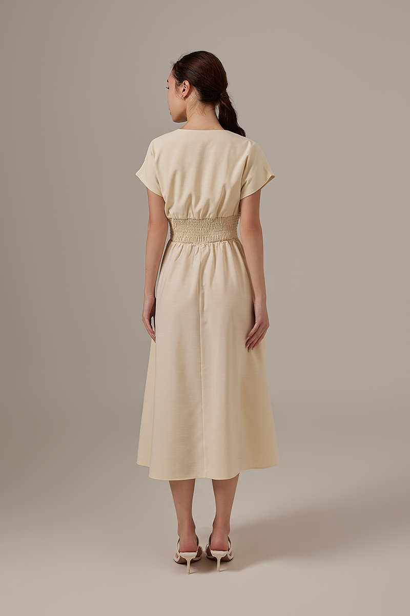 Ayliana Smocked Dress in Cream