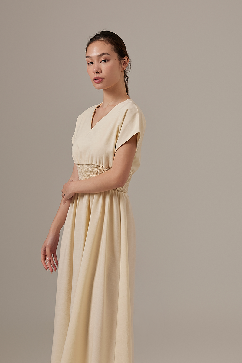 Ayliana Smocked Dress in Cream