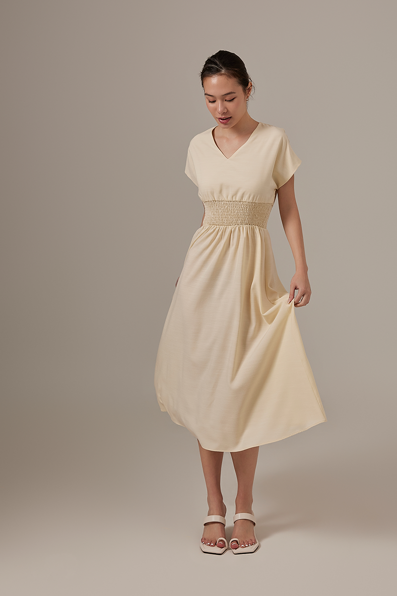 Ayliana Smocked Dress in Cream