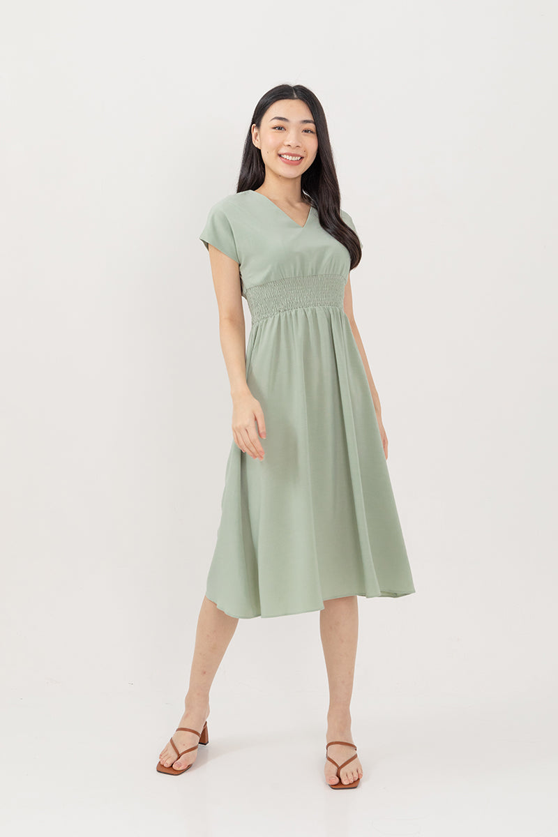 Ayliana Smocked Dress in Dusty Jade