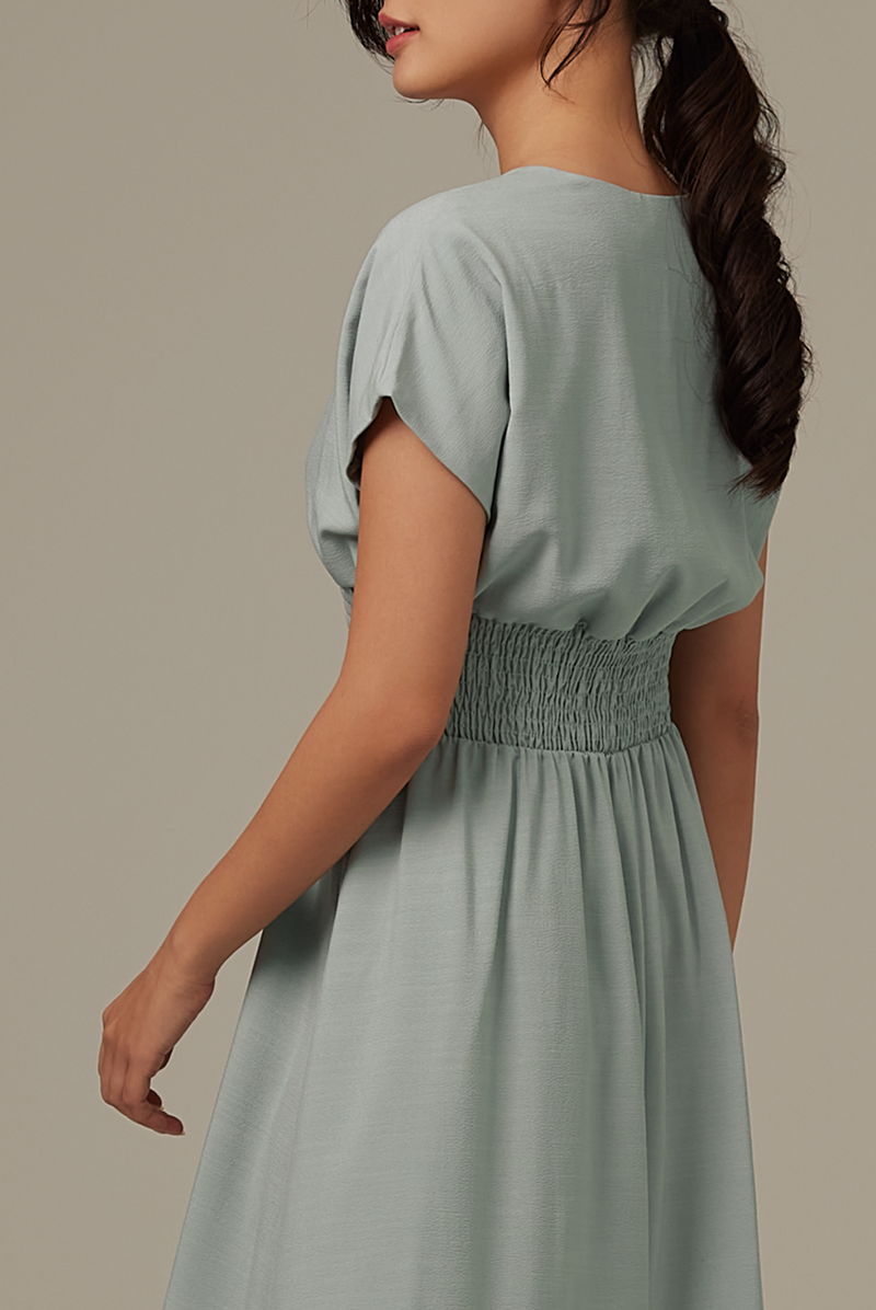 Ayliana Smocked Dress in Dusty Blue