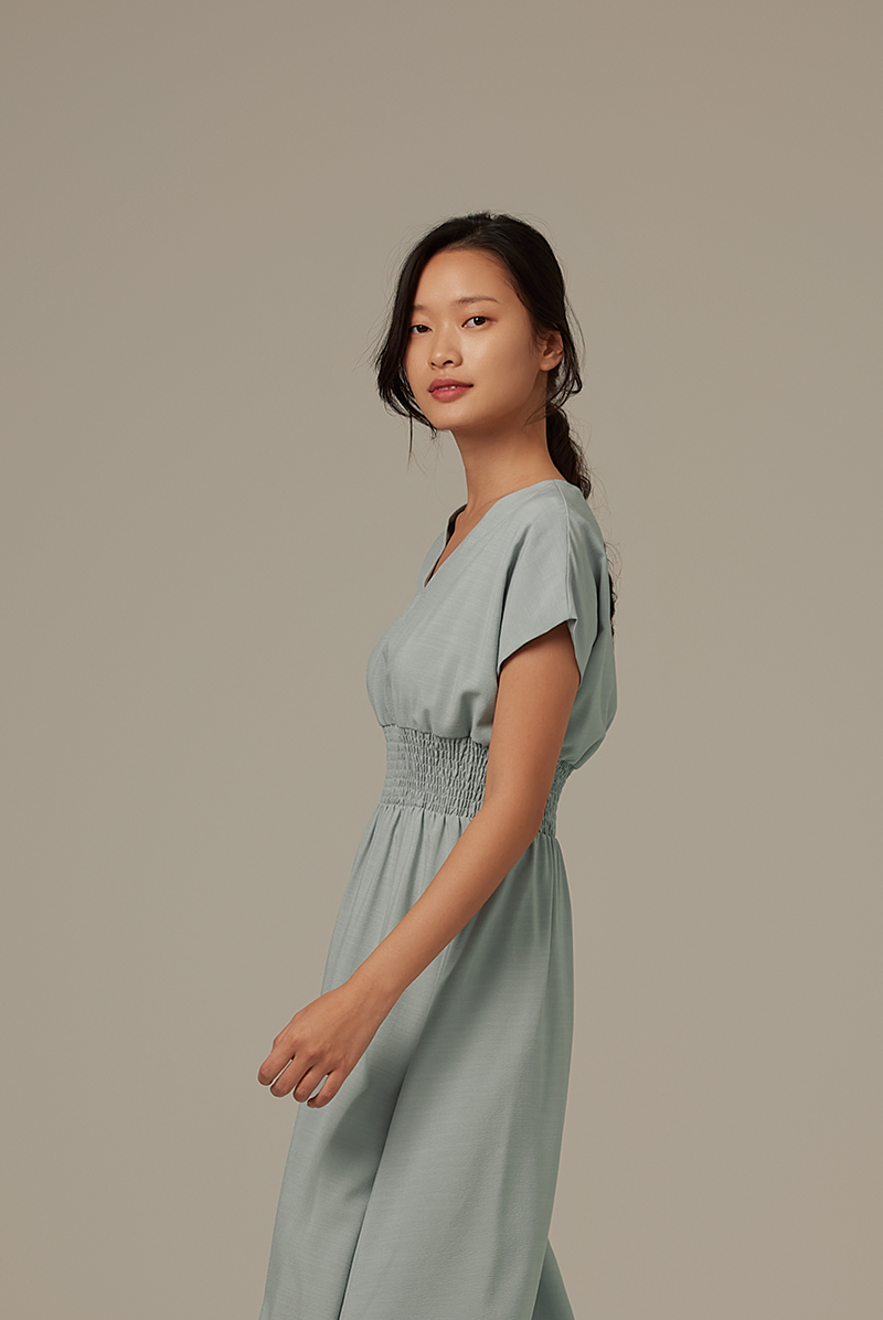 Ayliana Smocked Dress in Dusty Blue