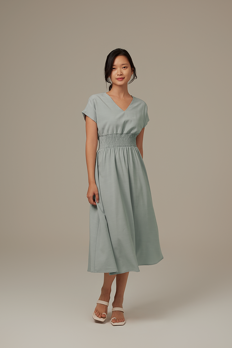 Ayliana Smocked Dress in Dusty Blue