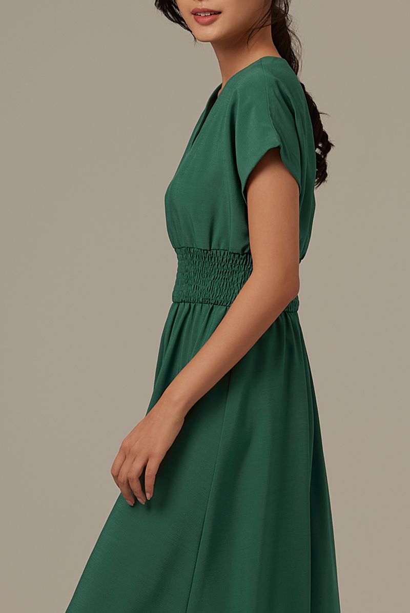 Ayliana Smocked Dress in Forest