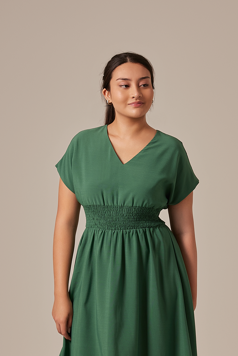 Ayliana Smocked Dress in Forest