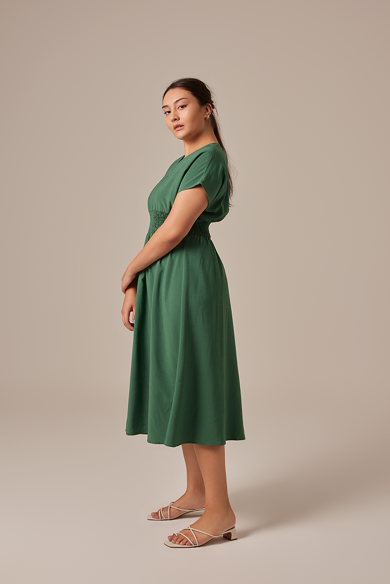 Ayliana Smocked Dress in Forest