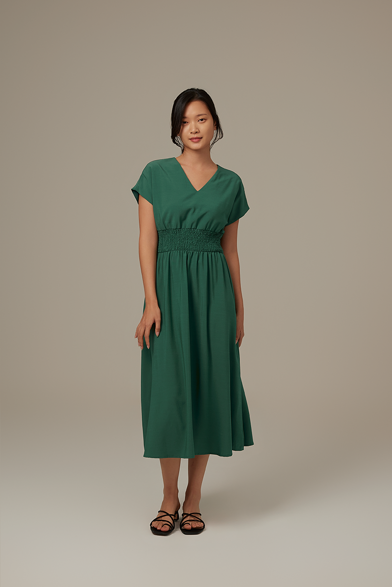 Ayliana Smocked Dress in Forest
