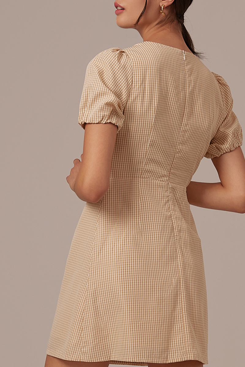Lia Puff Sleeve Dress in Khaki