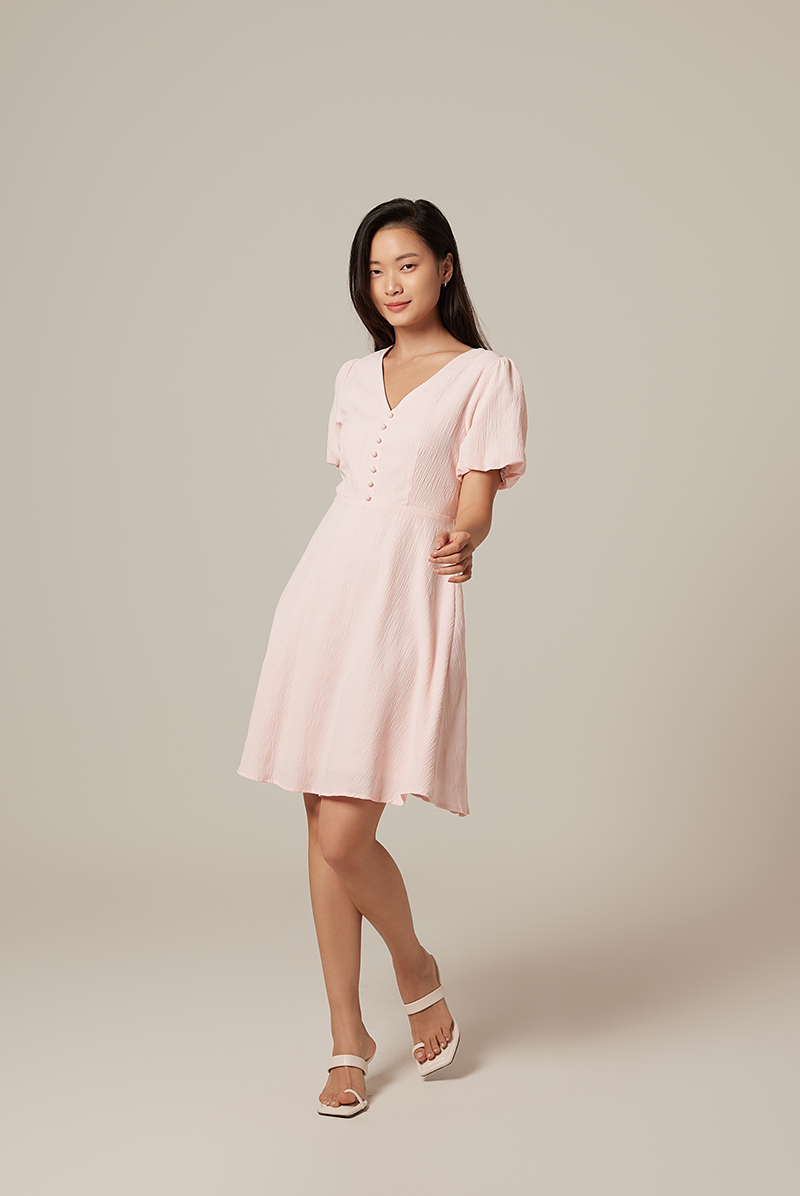 Sherry Puff Sleeve Dress in Light Pink