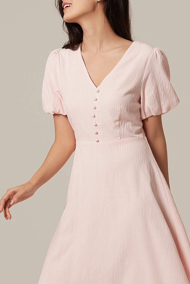 Sherry Puff Sleeve Dress in Light Pink