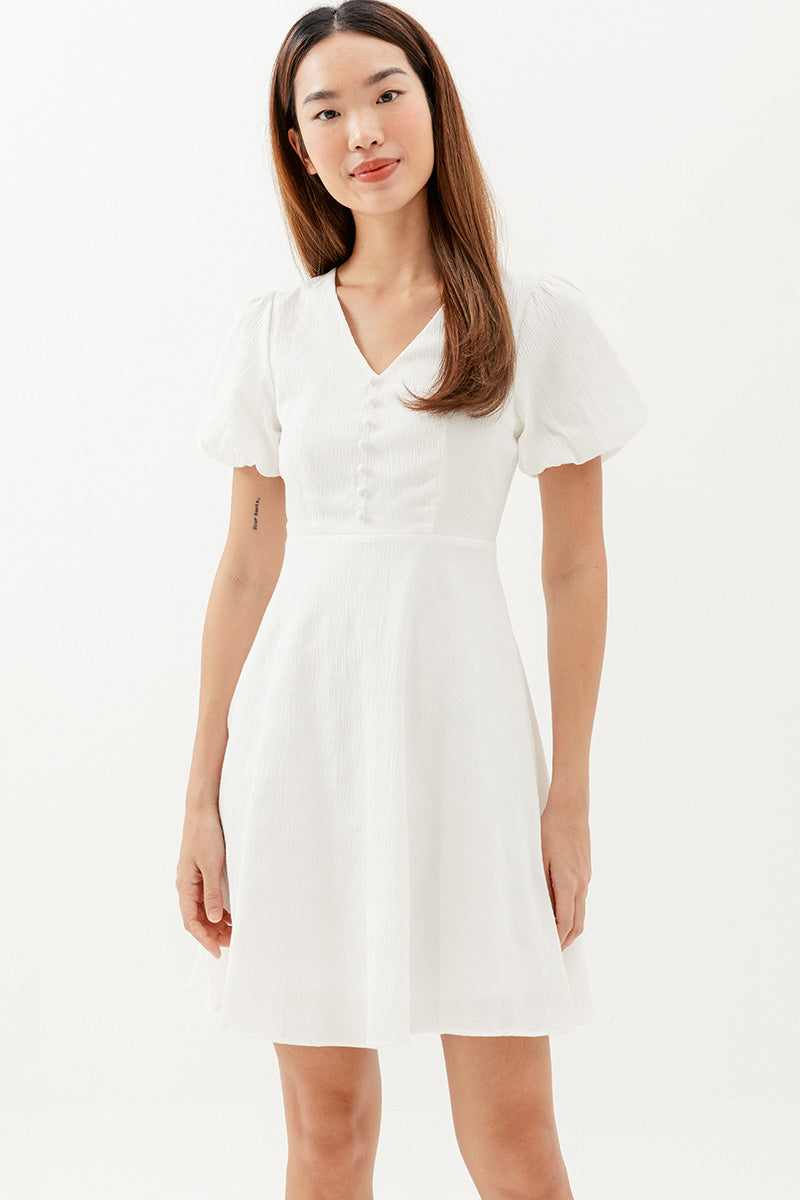Sherry Puff Sleeve Dress in White