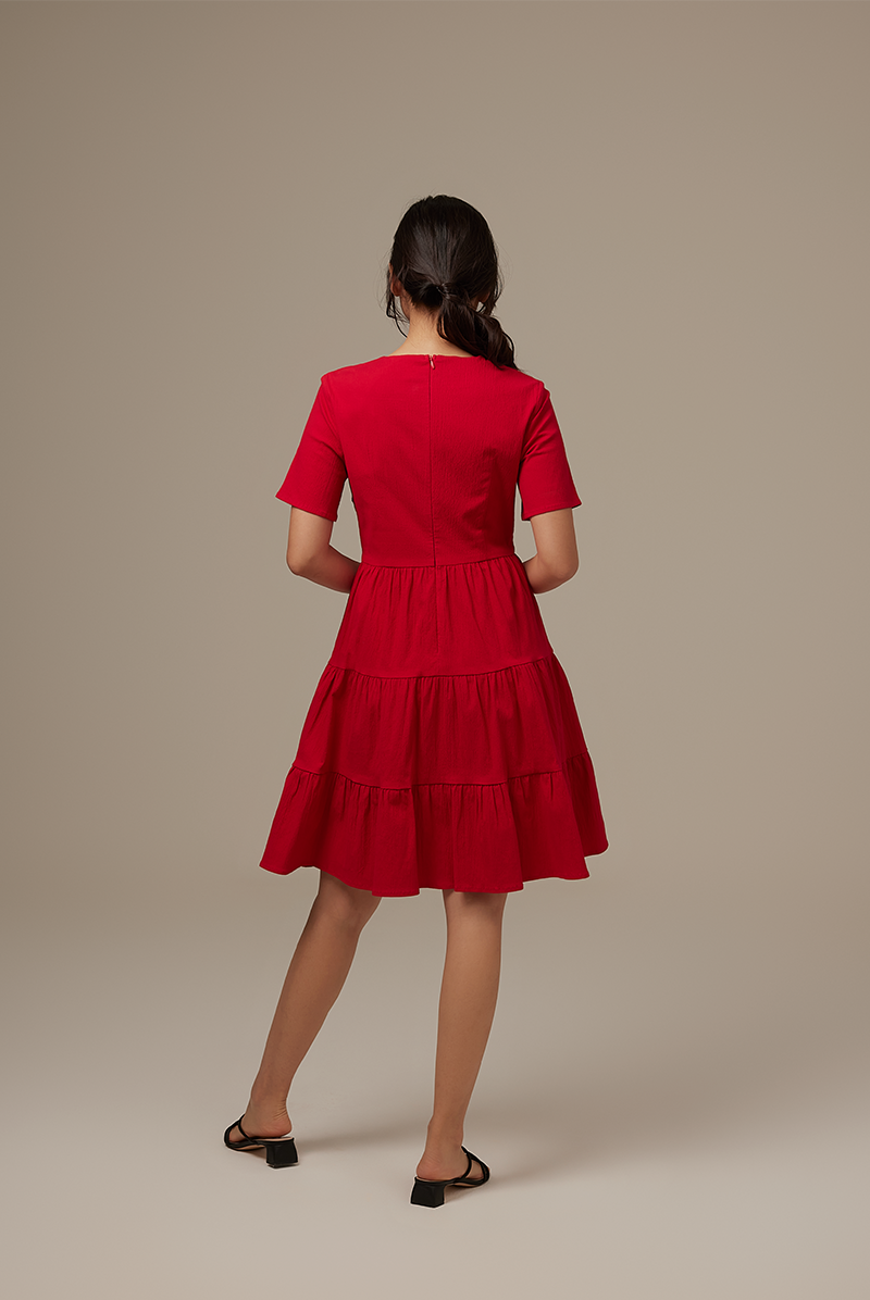 Joelle Tiered Dress in Red