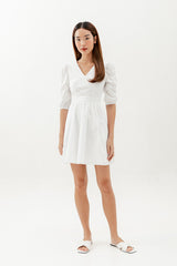 Simone Puff Sleeves Dress in White