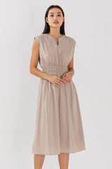 Hailey Smocked Waist Dress in Clay