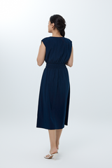 Hailey Smocked Waist Dress in Navy Blue