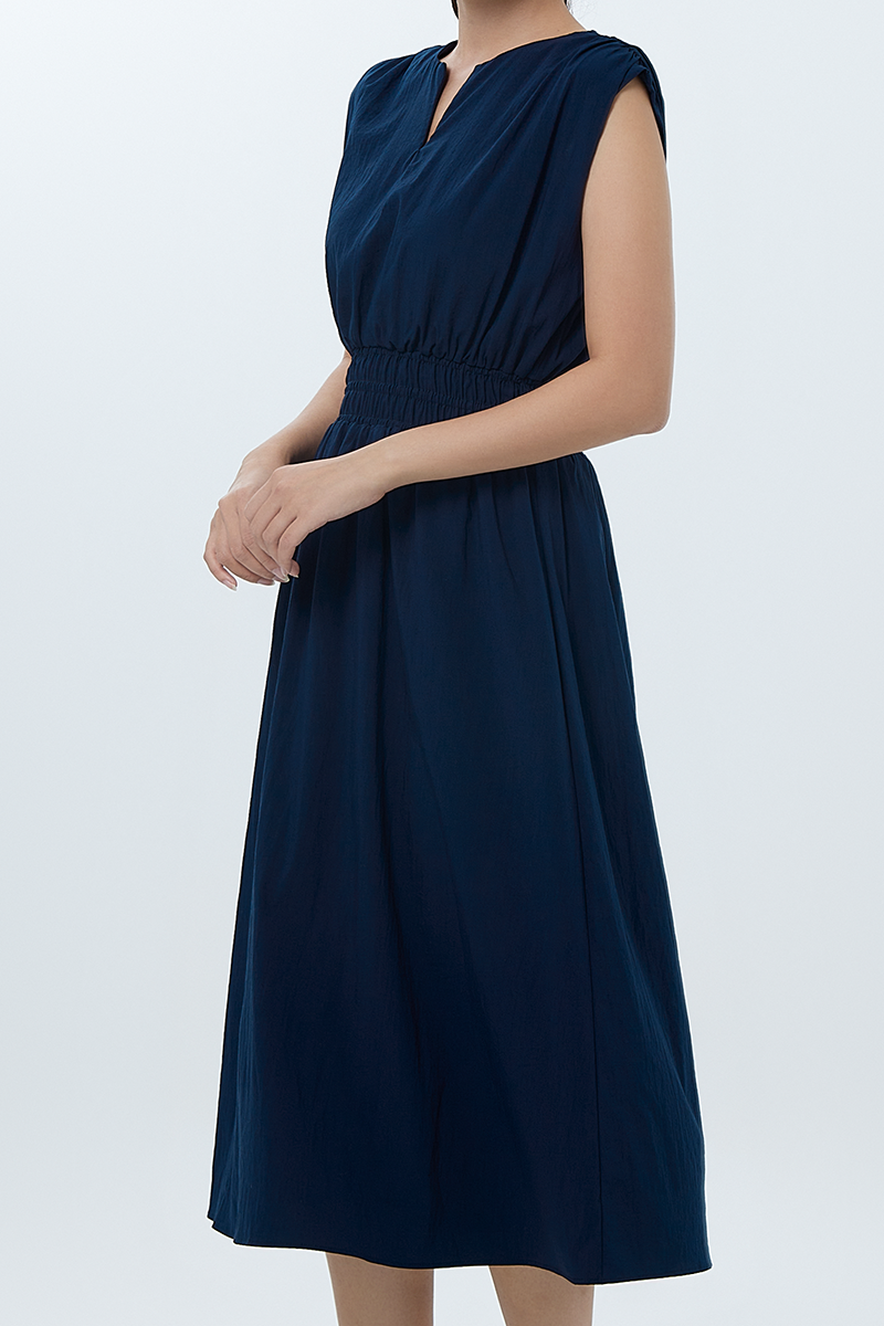 Hailey Smocked Waist Dress in Navy Blue