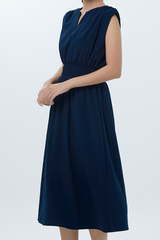 Hailey Smocked Waist Dress in Navy Blue