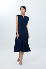 Hailey Smocked Waist Dress in Navy Blue