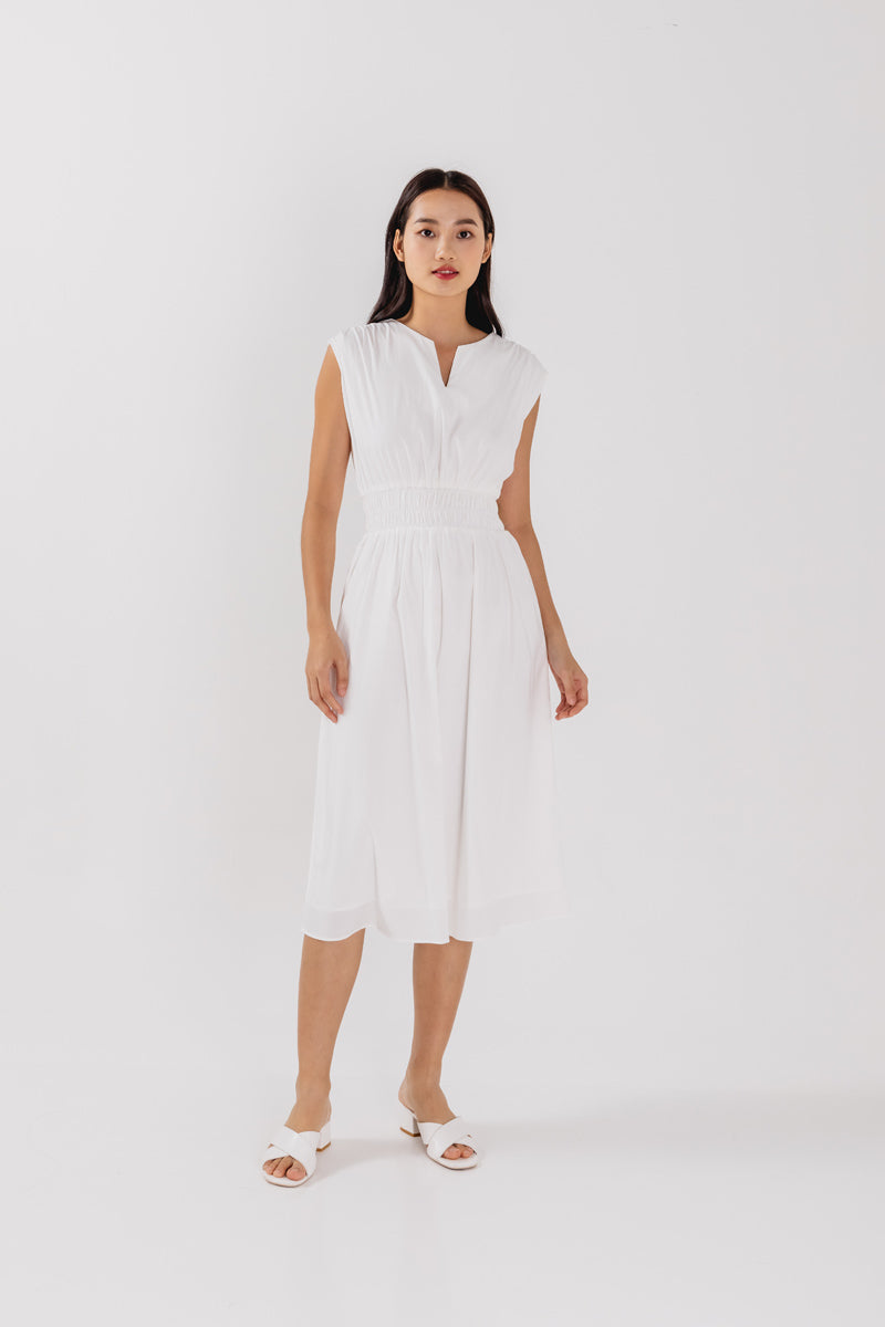 Hailey Smocked Waist Dress in White