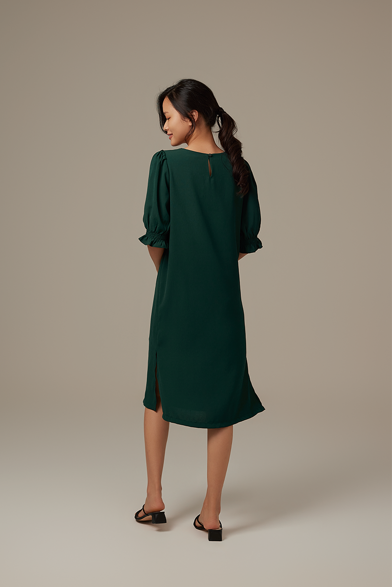 Roxian Puffy Dress in Emerald