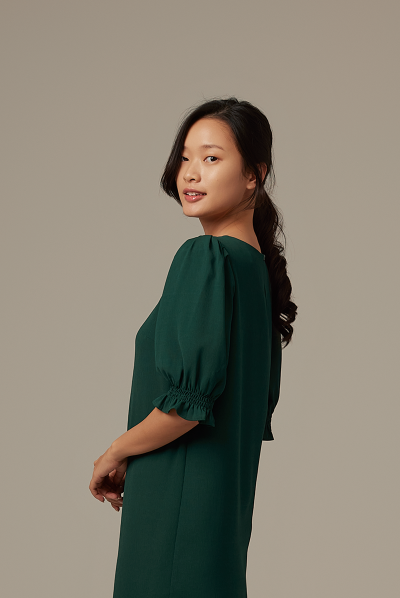 Roxian Puffy Dress in Emerald