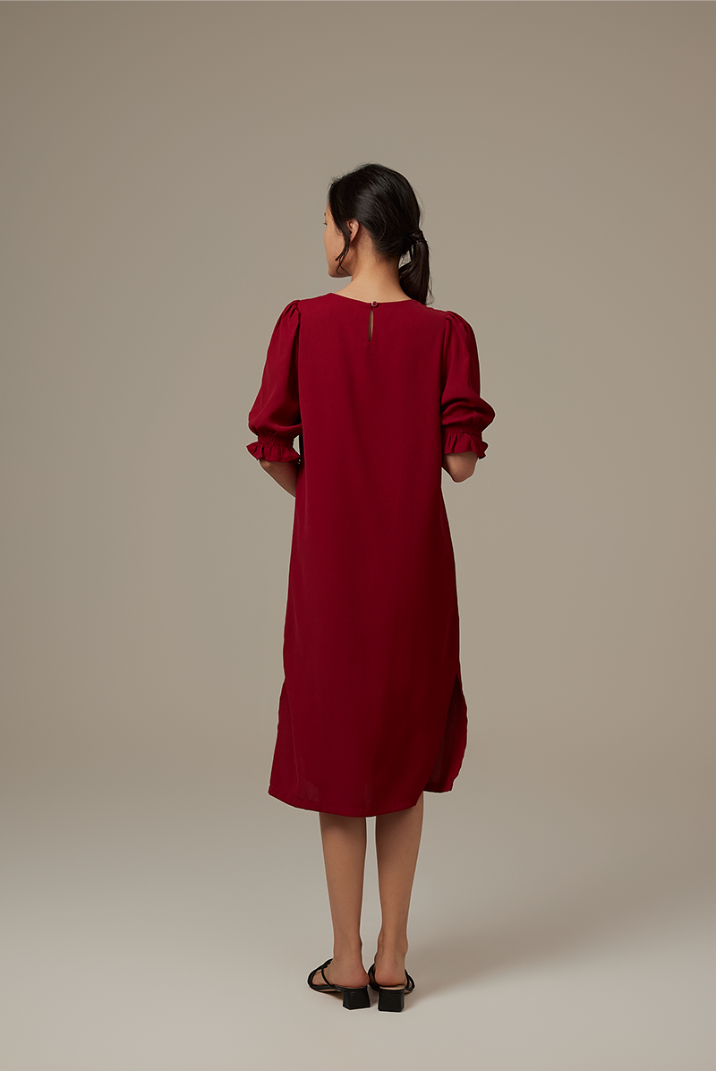 Roxian Puffy Dress in Maroon