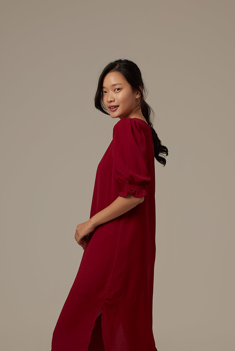 Roxian Puffy Dress in Maroon