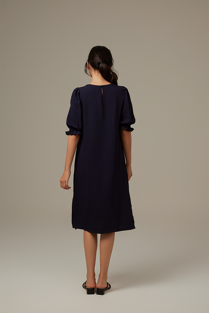 Roxian Puffy Dress in Navy Blue