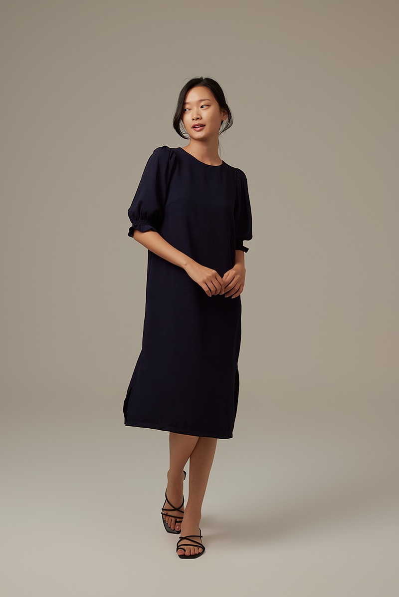 Roxian Puffy Dress in Navy Blue