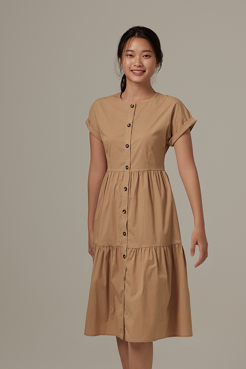 Jolene Tiered Dress in Khaki