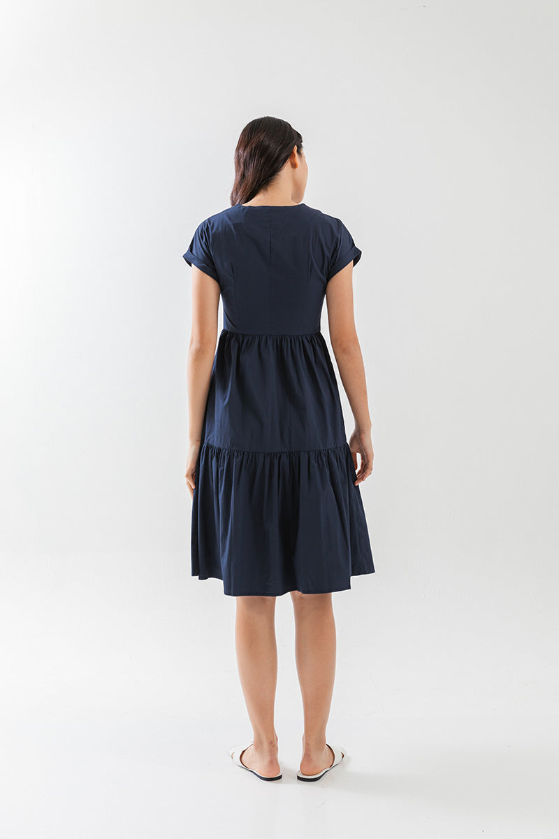 Jolene Tiered Dress in Navy Blue