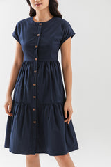 Jolene Tiered Dress in Navy Blue