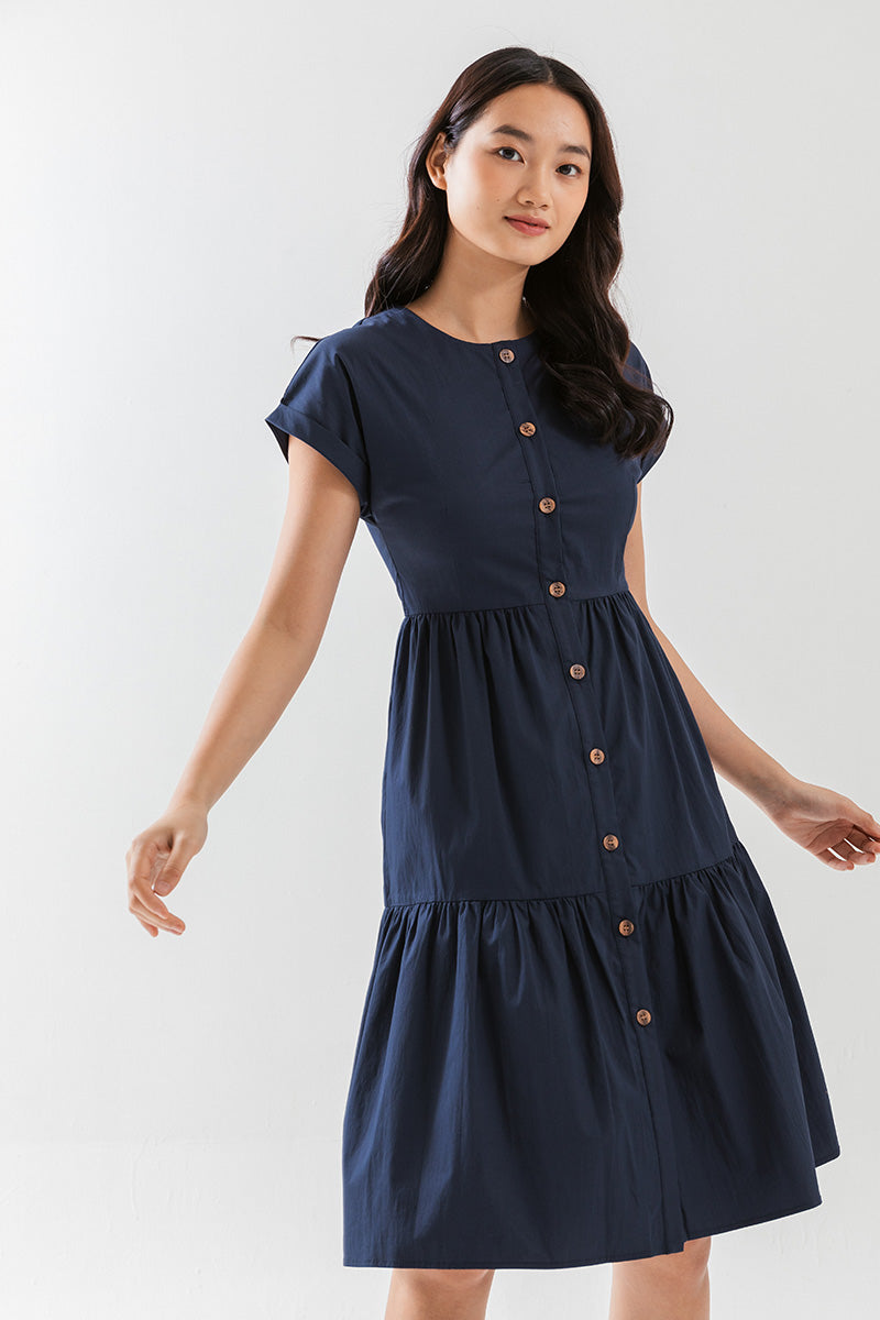 Jolene Tiered Dress in Navy Blue