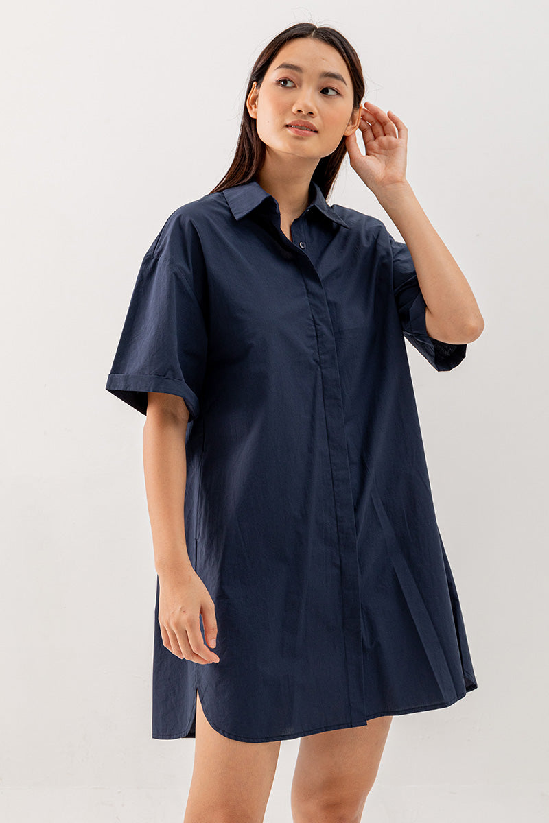 Breanna Shirt Dress in Navy Blue