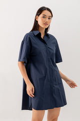 Breanna Shirt Dress in Navy Blue