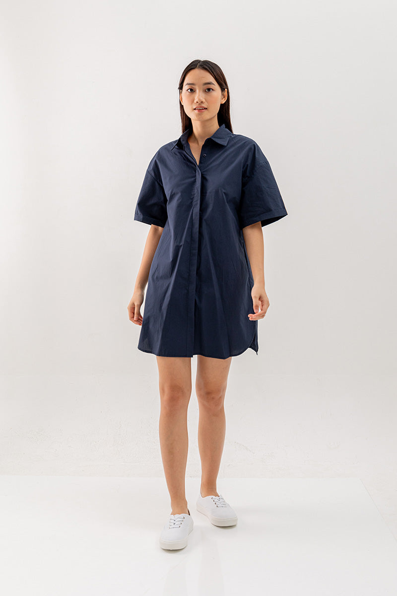 Breanna Shirt Dress in Navy Blue