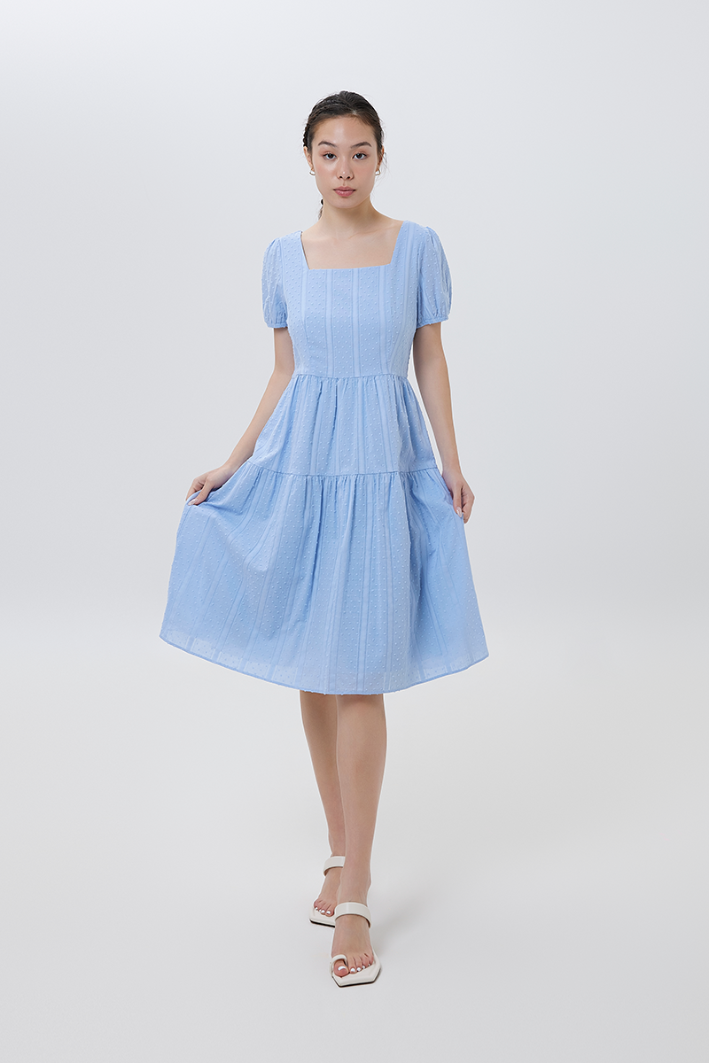 Lilian Tiered Dress in Baby Blue