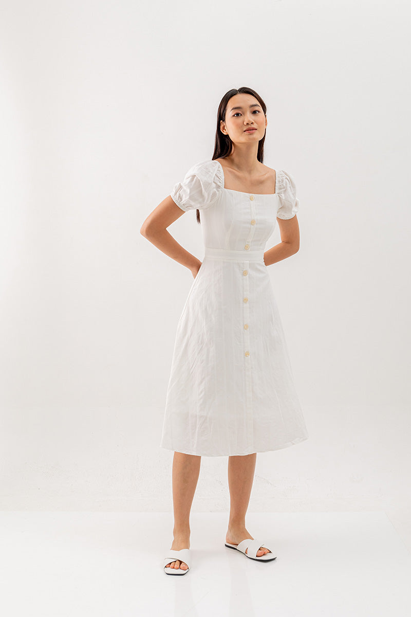 Alice Fitted Midi Dress in White