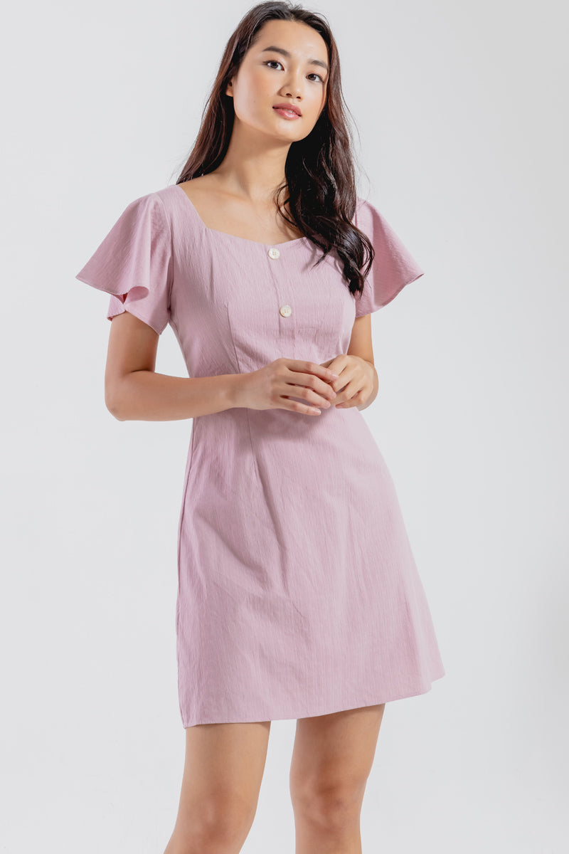 Julia Flowy Sleeve Button Dress in Yam
