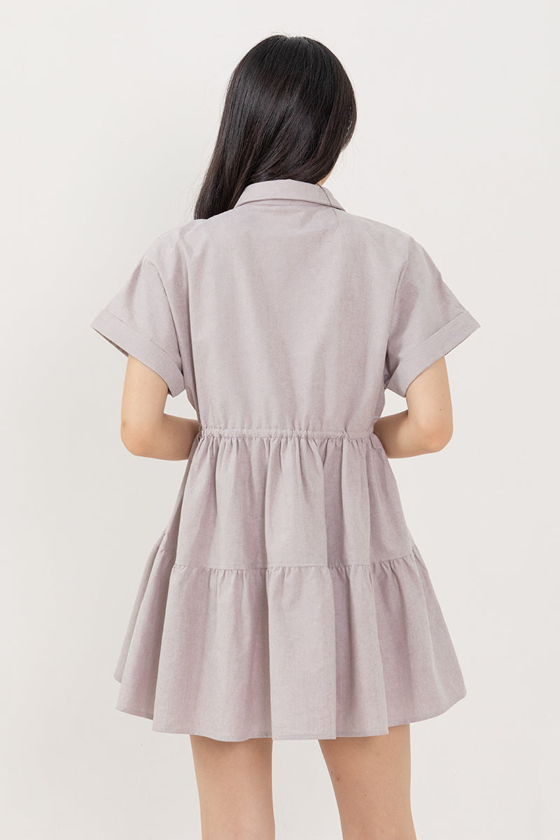 Phyliana Tiered Shirt Dress in Brown