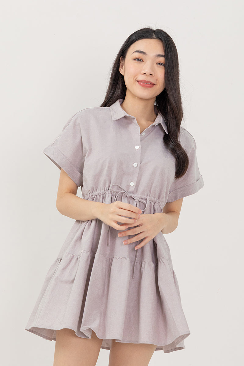 Phyliana Tiered Shirt Dress in Brown