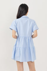 Phyliana Tiered Shirt Dress in Light Blue