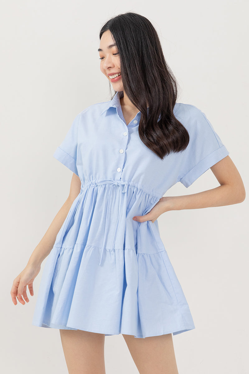 Phyliana Tiered Shirt Dress in Light Blue