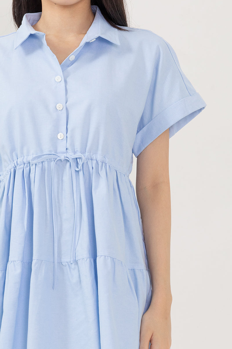 Phyliana Tiered Shirt Dress in Light Blue