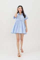 Phyliana Tiered Shirt Dress in Light Blue