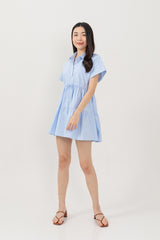 Phyliana Tiered Shirt Dress in Light Blue