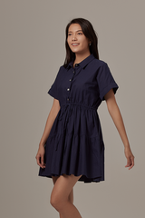 Phyliana Tiered Shirt Dress in Navy Blue