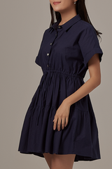 Phyliana Tiered Shirt Dress in Navy Blue