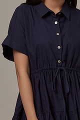 Phyliana Tiered Shirt Dress in Navy Blue
